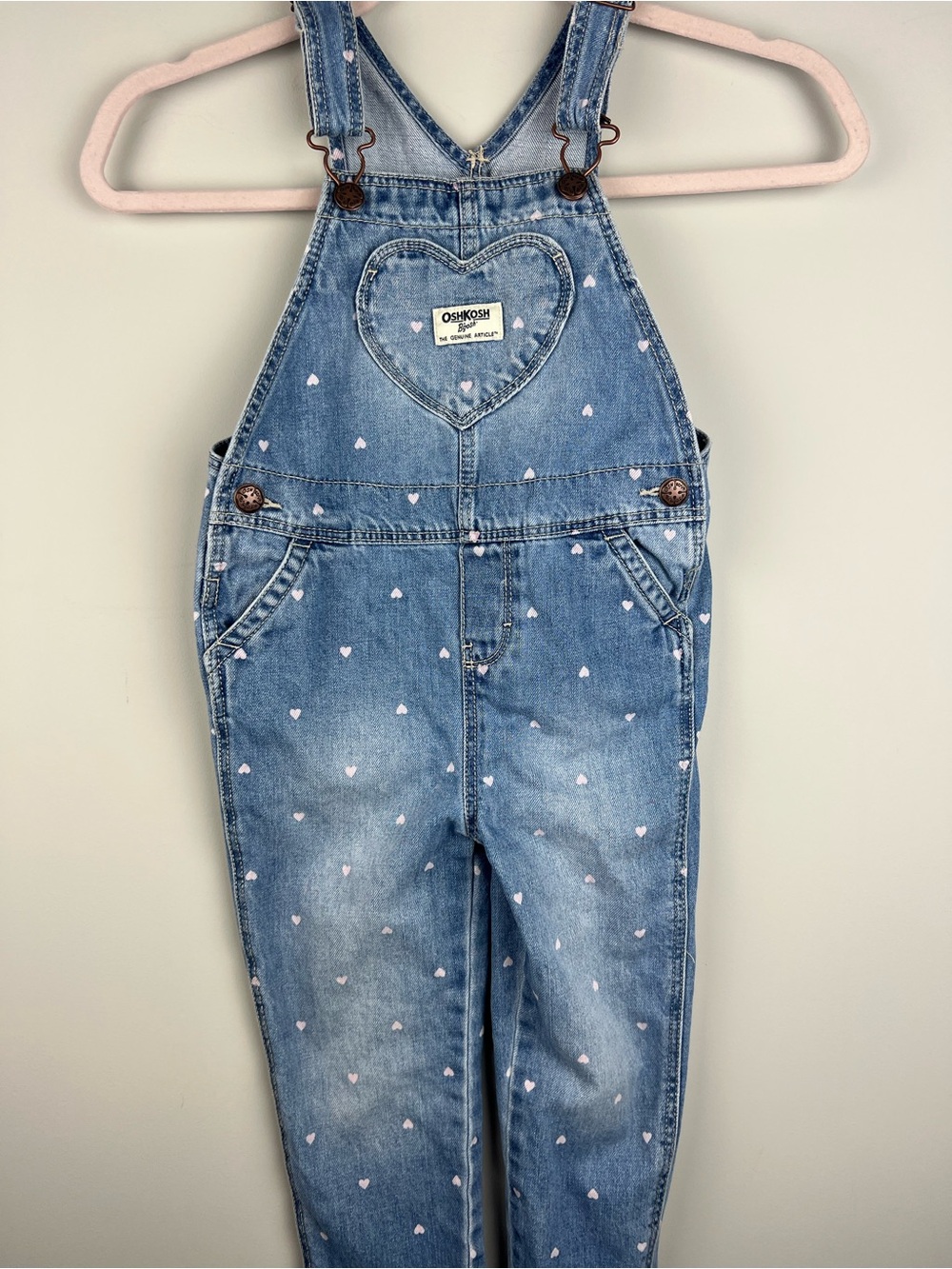 OshKosh B'gosh Blue Denim Overalls with Pink Heart Print